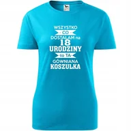 Koszulki i topy damskie - Damska Koszulka Wszystko co dostałam na 18 urodziny to ta gówniana koszulka turkusowy M - miniaturka - grafika 1