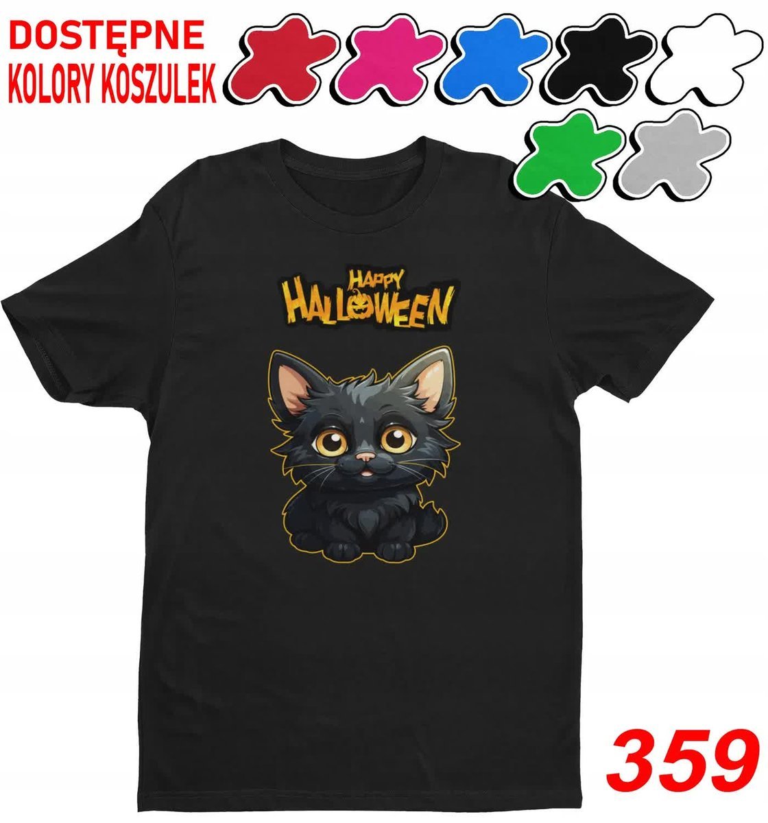 Dziecięca Koszulka Z Nadrukie Duży Wybór Halloween Duch Kot Dynia-M 134-140