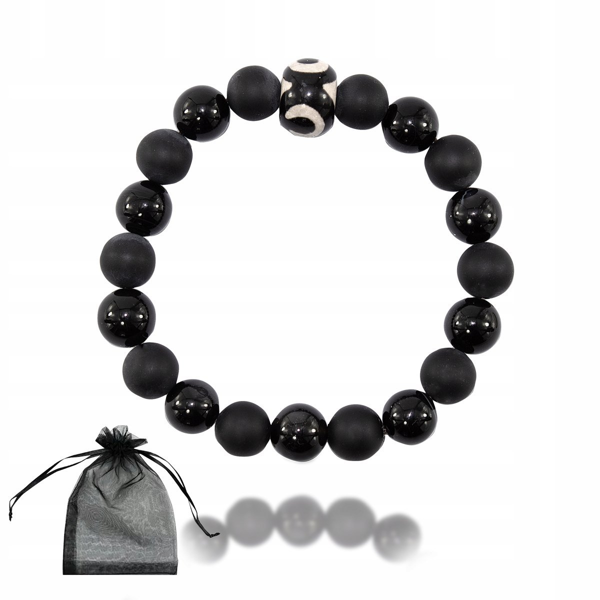 Bransoletka Czarny Agat + Agat Sardonyks - kompozycja kamieni naturalnych