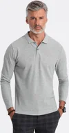 Koszulki męskie - Ombre Longsleeve męski z kołnierzykiem polo - szary melanż V4 OM-POBL-0114 S - miniaturka - grafika 1