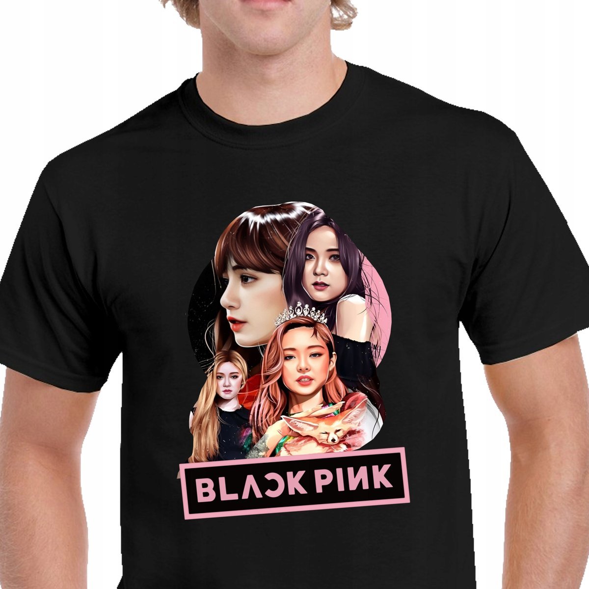 P352 KOSZULKA MĘSKA CZARNA BLACKPINK KPOP Z NADRUKIEM ZESPÓŁ MUZYCZNY XXL
