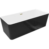 Wanny - Mexen Nila wanna wolnostojąca ryflowana 170 x 75 cm, biała/czarna, przelew złoty - 52841708075-50 - miniaturka - grafika 1