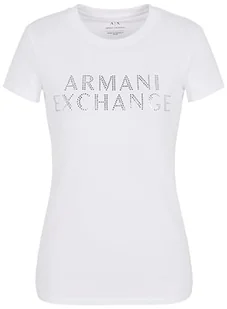 Armani Exchange Damska koszulka Slim Fit Stretch Cotton Embellished Logo Fitted Tee T-Shirt, biały, XS - Koszulki i topy damskie - miniaturka - grafika 1