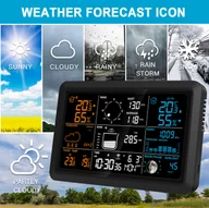 Stacje pogodowe - Stacja pogodowa z deszczomierzem i anemometrem, bezprzewodowa, do użytku wewnątrz i na zewnątrz, 5 w 1, cyfrowa prognoza pogody, wilgotność, faza księżyca, światło słoneczne, termometr temperatury z zasilanym energią słoneczną czujnikiem zewnętrznym do domu - miniaturka - grafika 1