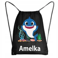 Plecaki worki - Czarny Worek Szkolny Na Buty Workoplecak Na WF BABY SHARK REKIN + IMIĘ - miniaturka - grafika 1