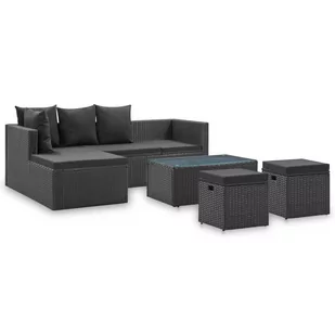 vidaXL 4 częściowy zestaw wypoczynkowy do ogrodu czarny poduszki rattan PE 46105 46105 - Meble ogrodowe - miniaturka - grafika 1