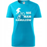 Koszulki i topy damskie - Damska Koszulka Nadruk Rowerowa Nie mam hamulców Prezent dla Rowerzystki turkusowy S - miniaturka - grafika 1