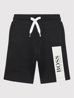 Spodnie i spodenki dla dziewczynek - BOSS Szorty sportowe J24744 M Czarny Regular Fit - grafika 1