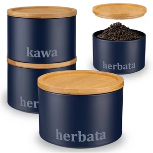 Pojemnik metalowy ROLAND HERBATA z pokrywą bambusową granat - Pojemniki kuchenne - miniaturka - grafika 1