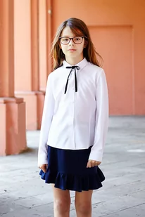 Biała bluzka do szkoły z długim rękawem Wiola - Bluzy dla dziewczynek - miniaturka - grafika 1