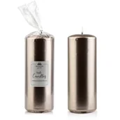 Świece - Świeca parafinowa 7 x 19 cm metalik beżowy - miniaturka - grafika 1