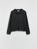 Swetry damskie - Reserved - Sweter polo z wełną - ciemnoszary - miniaturka - grafika 1