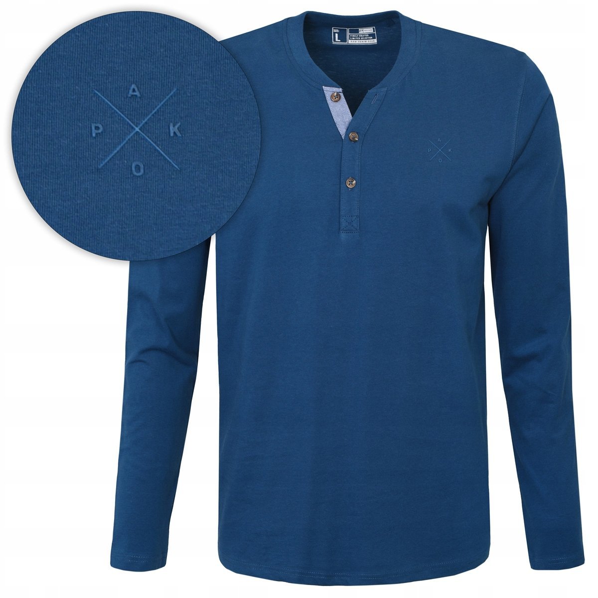 LONGSLEEVE męski koszulka w serek długi rękaw bawełna FRIGO niebieska XXXL