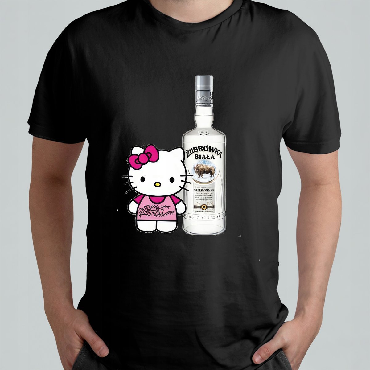 KOSZULKA Z NADRUKIEM MĘSKA T-SHIRT HELLO KITTY ŻUBRÓWKA BIAŁA MEM r. L #9