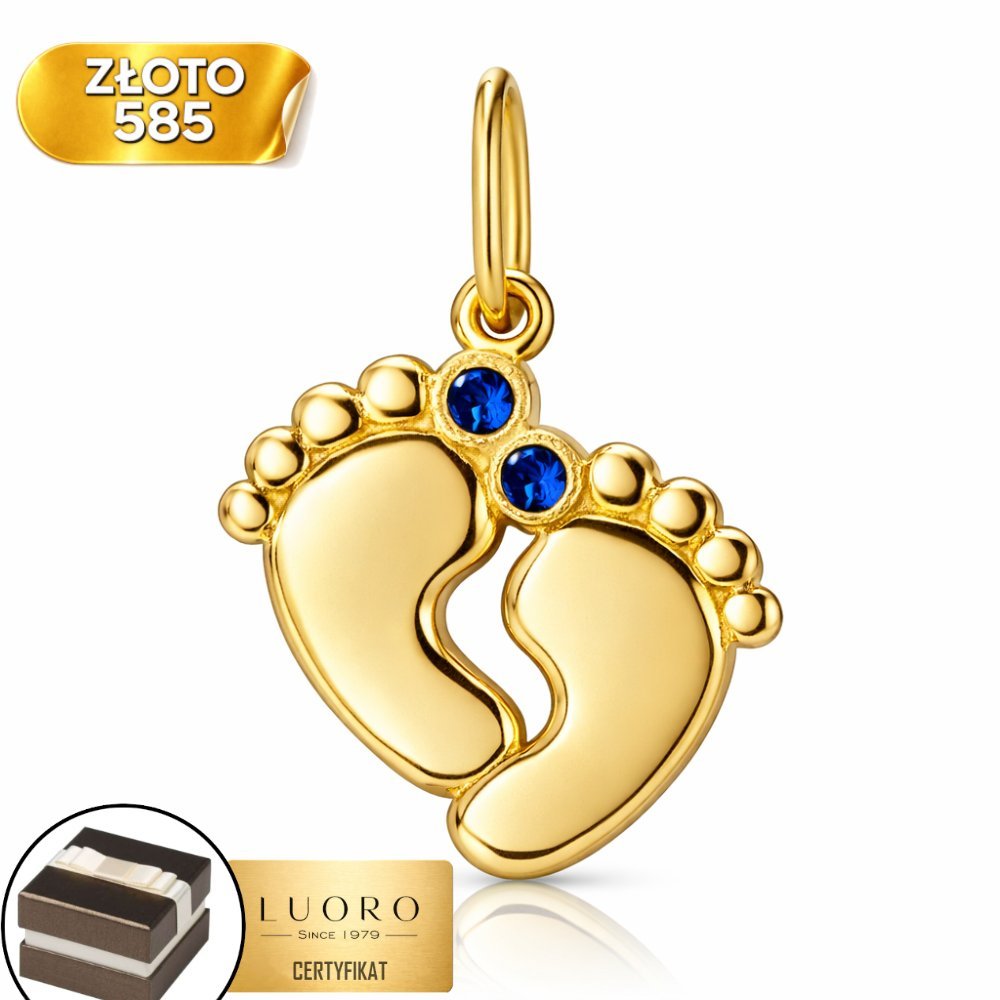 ZAWIESZKA ZŁOTA 585 14K STÓPKI Z GRANATOWYMI CYRKONIAMI DELIKATNA 2,2 CM