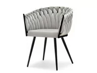 Fotele - Unikatowe Krzesło Fotel Kubełkowy Warkocz Rosa Szary Aksamit - Czarny - miniaturka - grafika 1