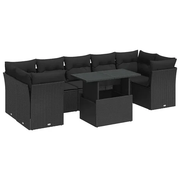 Zestaw wypoczynkowy ogrodowy czarny z funkcją schowka, rattan PE, stal