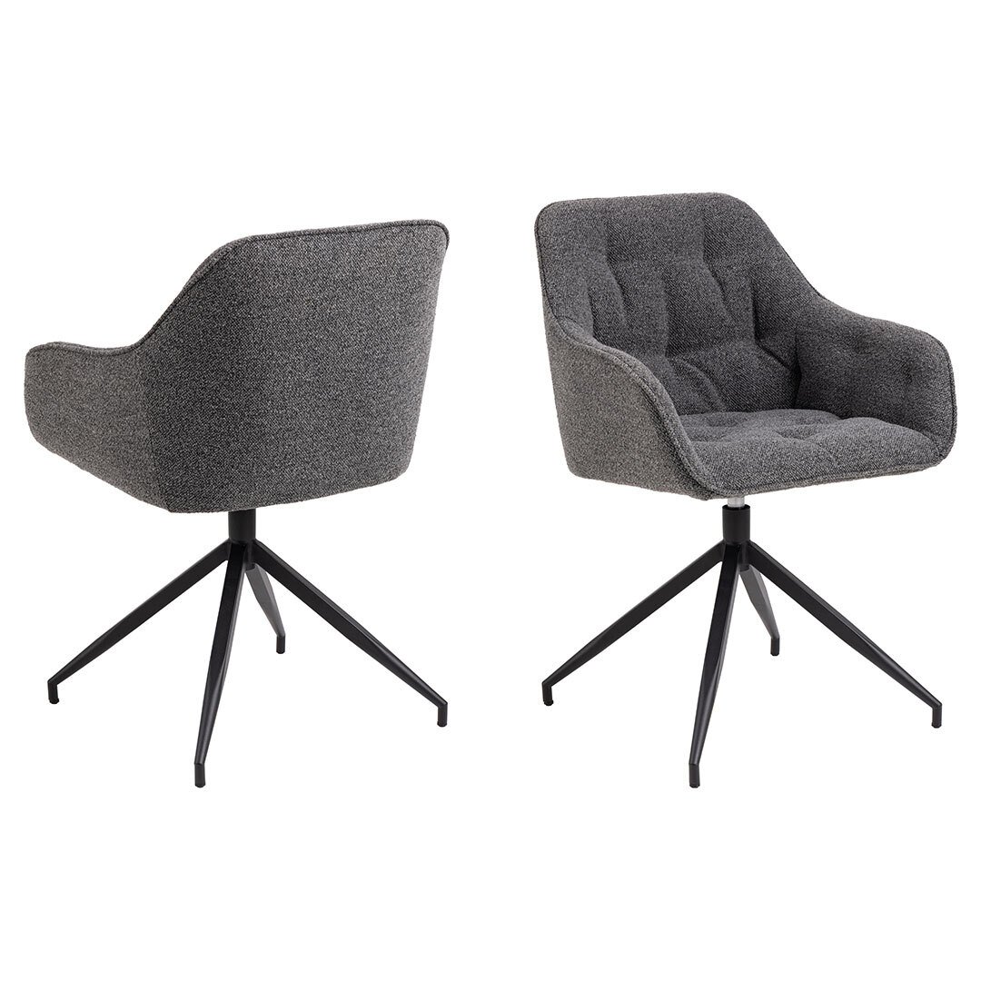 Krzesło do jadalni Brooke z podłokietnikiem i funkcją obrotu w kolorze ciemnoszarym.