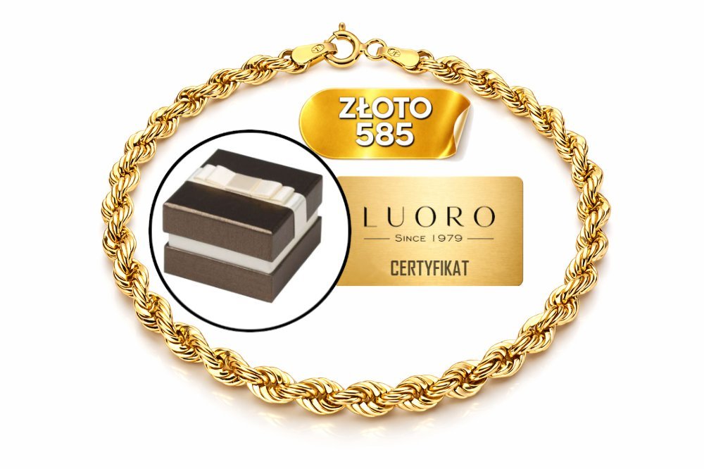 Bransoletka złota 585 14K splot korda 19 cm żółte złoto delikatna