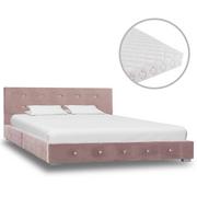 Łóżka - vidaXL Łóżko z materacem, różowe, aksamit, 120 x 200 cm - miniaturka - grafika 1
