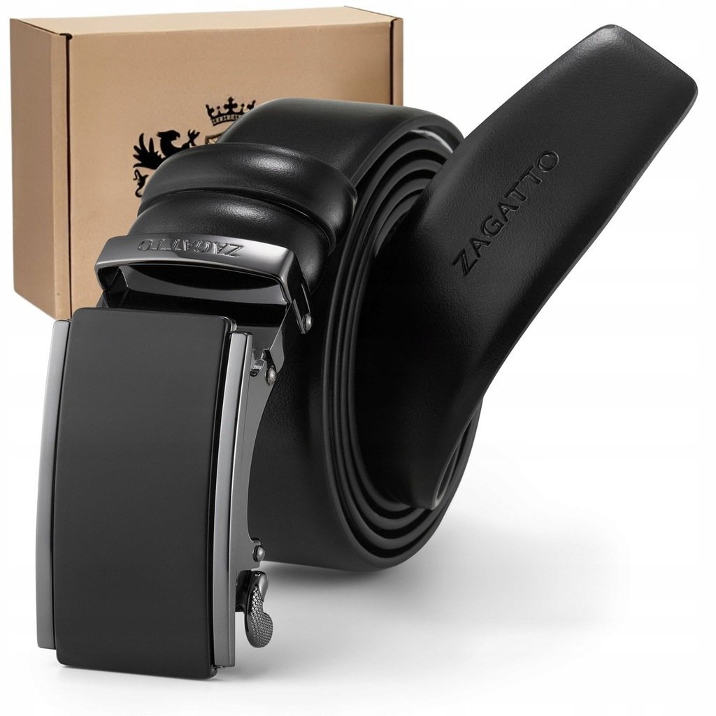 Pasek skórzany męski CZARNY automatyczny SZEROKI skóra naturalna ZAGATTO