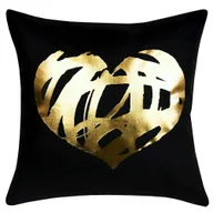 Poszewki na poduszki - Poszewka dekoracyjna 40x40 Gold love serce czarna złota welurowa Domarex - miniaturka - grafika 1