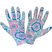 Rękawice robocze - Rękawice nitrylowe kwiatki niebieskie L221809P "9" CE LAHTI PRO - miniaturka - grafika 1