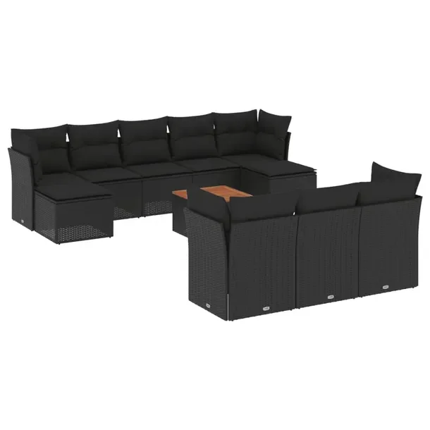 Zestaw Wypoczynkowy Rattan PE Czarny, Stół 55x55x37 cm, Sofy i Podnóżki