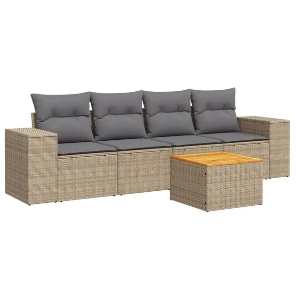Beżowy zestaw mebli ogrodowych z rattanem PE, wymiary 55x62x69 cm