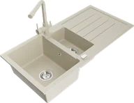 Zlewozmywaki z baterią - Mexen Andres zlewozmywak granitowy 1,5-komorowy z ociekaczem i baterią kuchenną Duero, beżowy - 6515-69-671600-69 - miniaturka - grafika 1