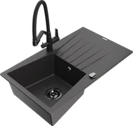 Zlewozmywaki z baterią - Mexen Cesar zlewozmywak granitowy 1-komorowy z ociekaczem i baterią kuchenną Duo, czarny nakrapiany - 6514-76-671701-70-B - miniaturka - grafika 1