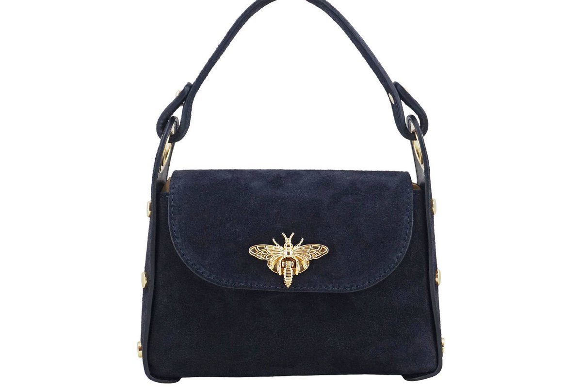 Zamszowa torebka kuferek złote dodatki - granatowa