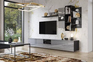 Szafka wisząca przeszklona Helio 07 - czarny / szare szkło - Szafki do salonu - miniaturka - grafika 4