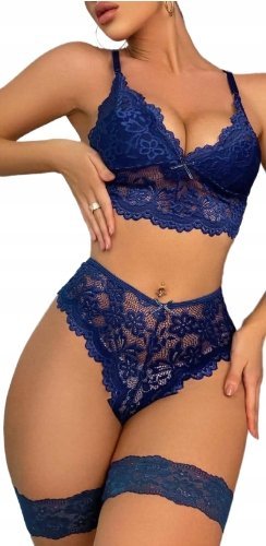 TRENDYOL KOMPLET BIELIZNY DAMSKI NIEBIESKI KORONKOWY S MQB