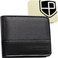 Portfele - Mały modny portfel męski ze skóry ekologicznej czarny poziomy bez zapięcia PETERSON slim do kieszeni pudełko prezentowe ochrona RFID STOP - miniaturka - grafika 1