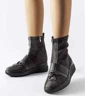 Botki damskie - Szare skarpetkowe botki na koturnie Colonnata-38 - miniaturka - grafika 1