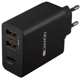 Canyon H-08 2x USB-A 1x USB-C 42W PD Czarna - Ładowarki do telefonów - miniaturka - grafika 1
