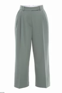 Spodnie damskie - Szerokie spodnie damskie zielonego koloru - grafika 1
