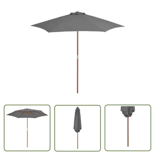 The Living Store Parasol ogrodowy na drewnianym słupku - 270 cm - antracytowy - Parasol - Parasole ogrodowe - miniaturka - grafika 1