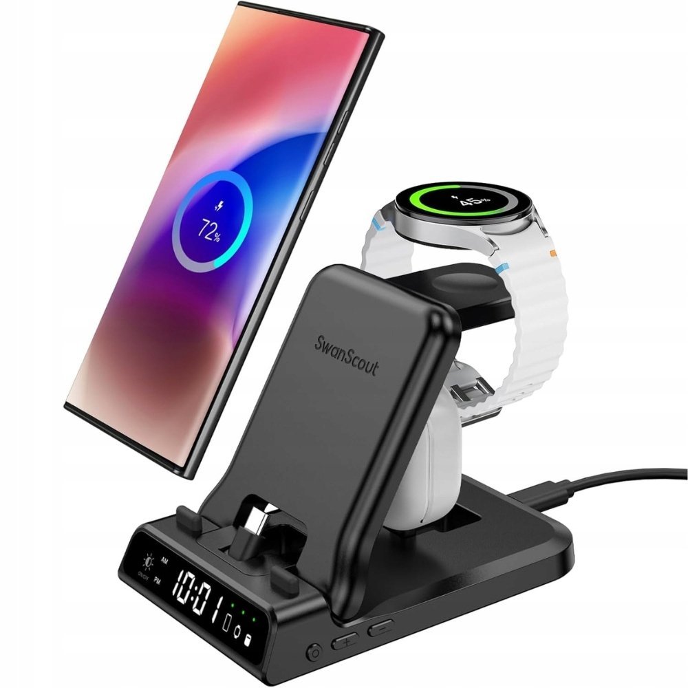 SwanScout 3w1 Stacja Ładowania 25W z Zegarem do Samsung Galaxy i Watch