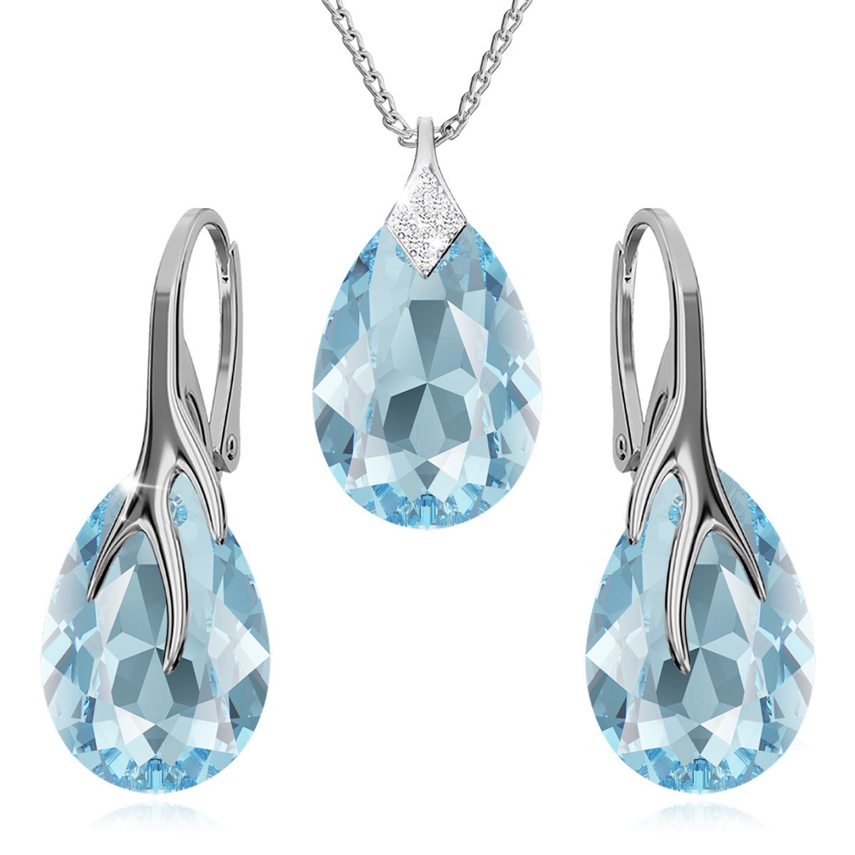 Komplet Biżuterii Srebrnej 925 Kryształy Krople Piękny Zestaw Ślubny Rocznica Prezent Dla Kobiety Mamy Dziewczyny Walentynki Święta Imieniny Urodzin..