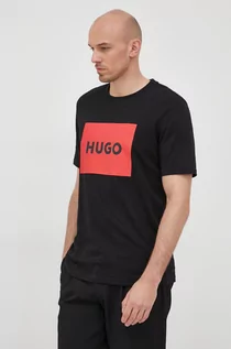 Koszulki męskie - Hugo HUGO t-shirt bawełniany kolor czarny z nadrukiem - Hugo - grafika 1