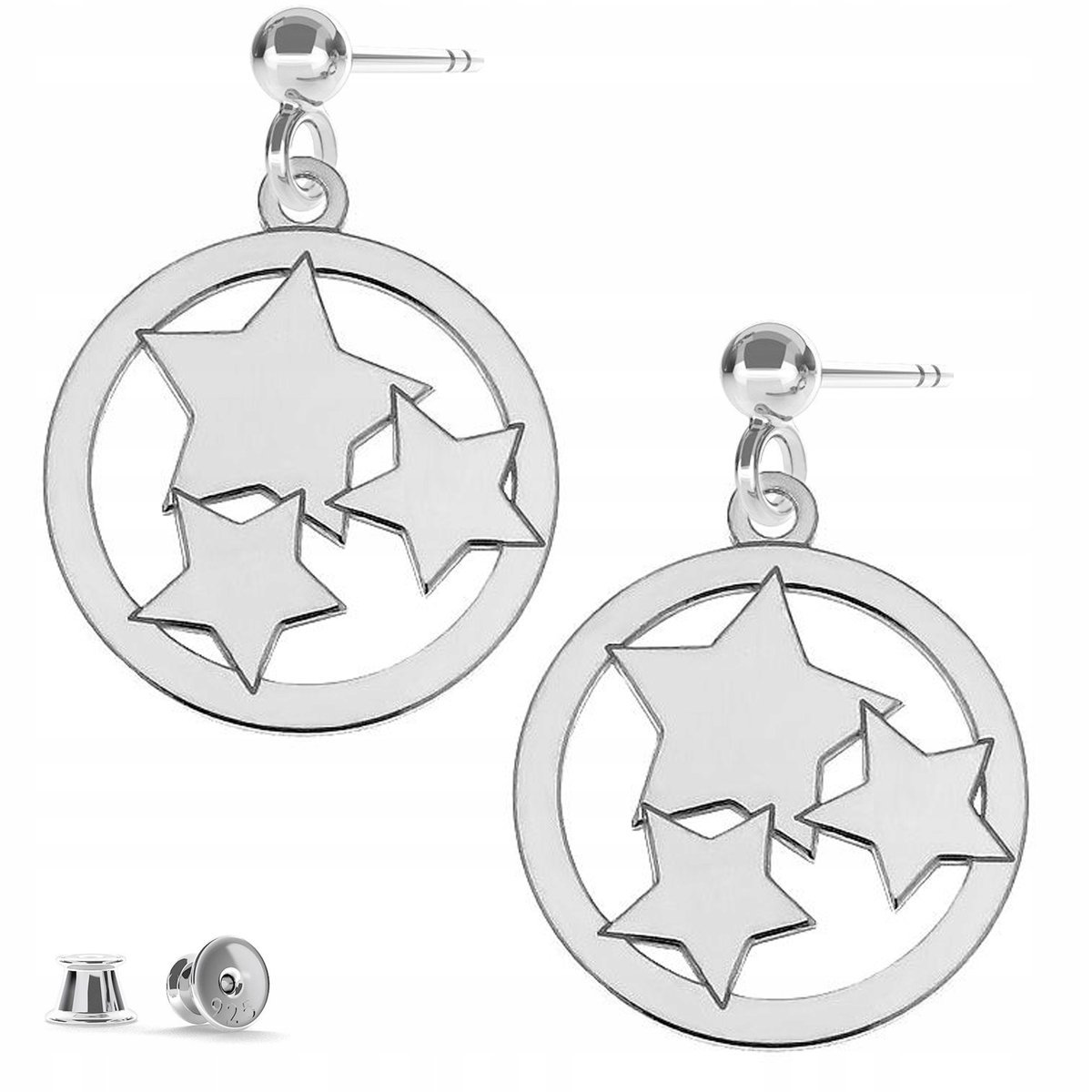 Kolczyki srebrne Gwiazdki Gwiazda Koło 925