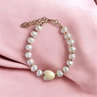 Bransoletki - Bransoletka : PERŁY naturalne i ceramiczne serduszko : pastelowe żółte - miniaturka - grafika 1