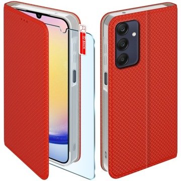 Etui z klapką do Samsung A25 5G Zamykane Czerwone Futerał Szkło 9H