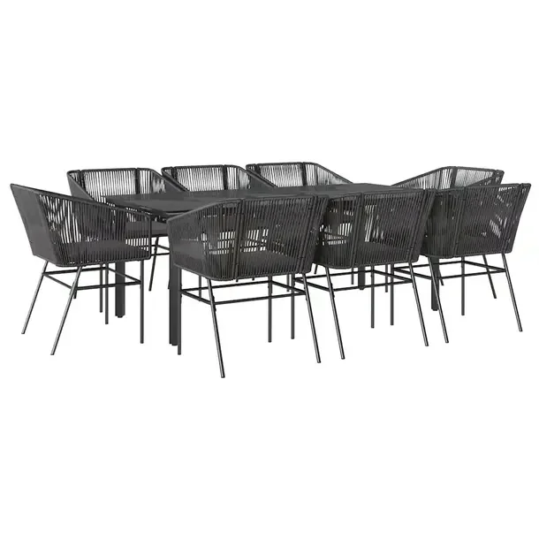 Zestaw mebli ogrodowych 200x100x74 cm, czarny, rattan PE, stal malowana, 8