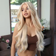 Inne - TEMU Elegancka 26-calowa długa, falista, blond syntezy z frędzlami dla kobiet, odporna na ciepło, wysokotemperaturowa włóknina, kapelusz z motywem - miniaturka - grafika 1