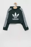 Bluzy dla dziewczynek - adidas Originals bluza dziecięca kolor zielony z kapturem z nadrukiem - miniaturka - grafika 1