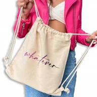 Plecaki worki - Worek Plecak Beżowy Bawełniany WHATEVER Beż Młodzieżowy Mix Wzorów - miniaturka - grafika 1