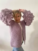 Swetry damskie - Kardigan Bomber Pudrowy Fiolet Kardigan - miniaturka - grafika 1